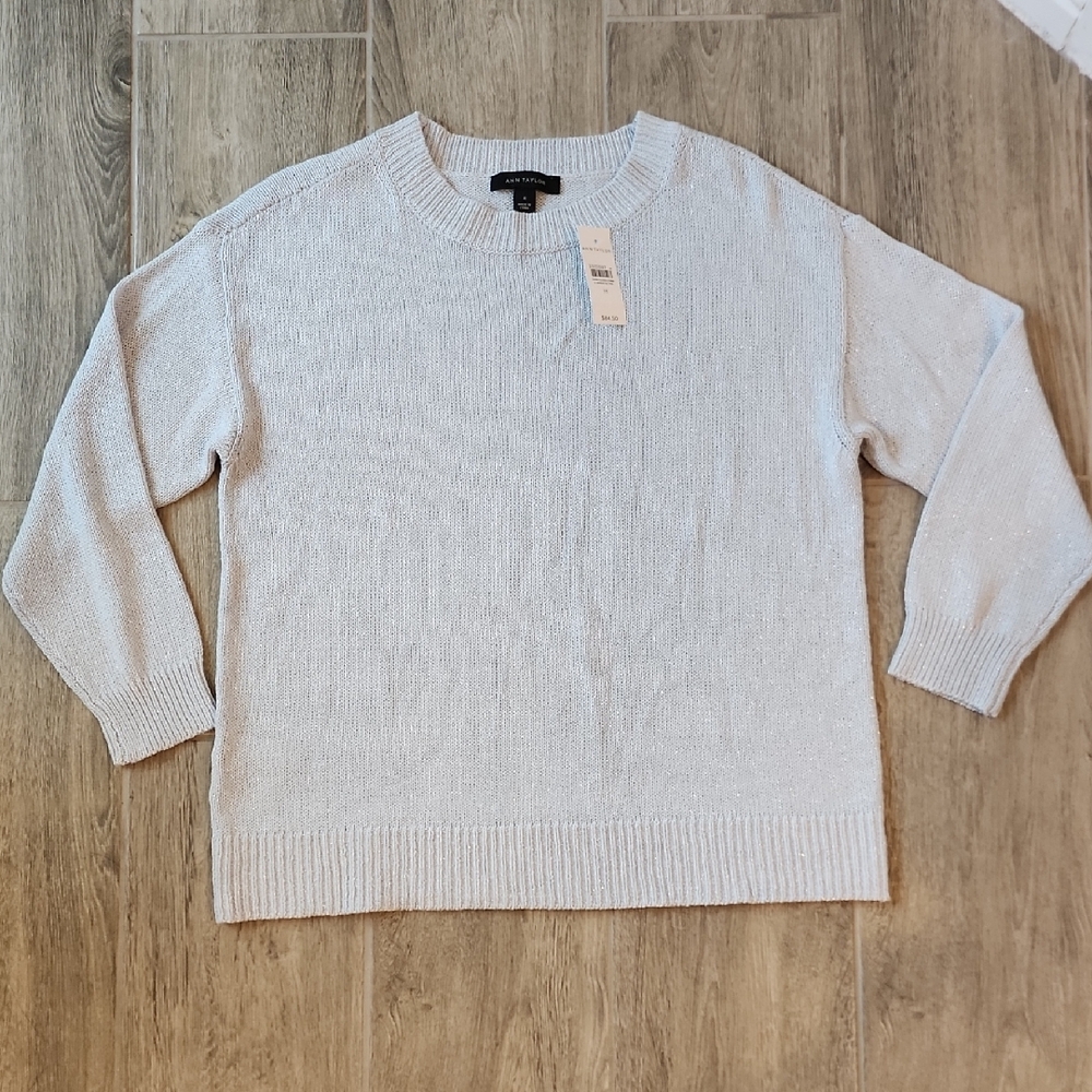 Ann Taylor Gray Cable-Knit Crew Neck Sweater